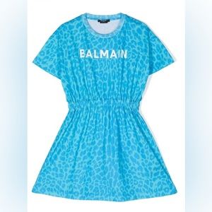 Balmain Little Girl’s Leopard Print T Shirt Dress Blue Size 10